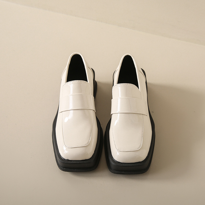 Thick-soled spring and autumn square toe retro shoes single shoes women's shoes spring white British style small leather shoes