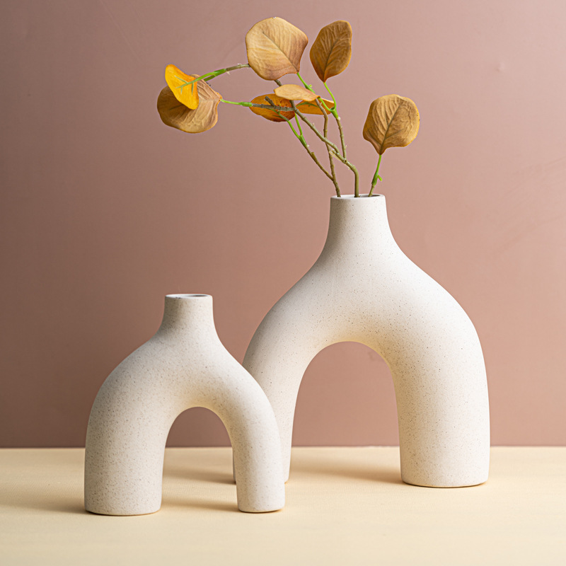 Plain fired chic arch bridge ceramic vase ornaments new Chinese living room soft decorations dining table products