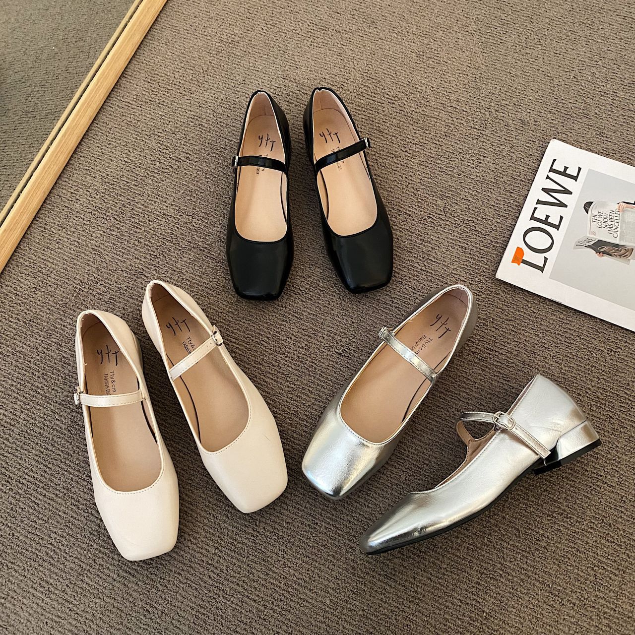 Retro square toe shallow mouth single shoes for women's spring and autumn gentle fairy style thick heels Mary Zhen shoes