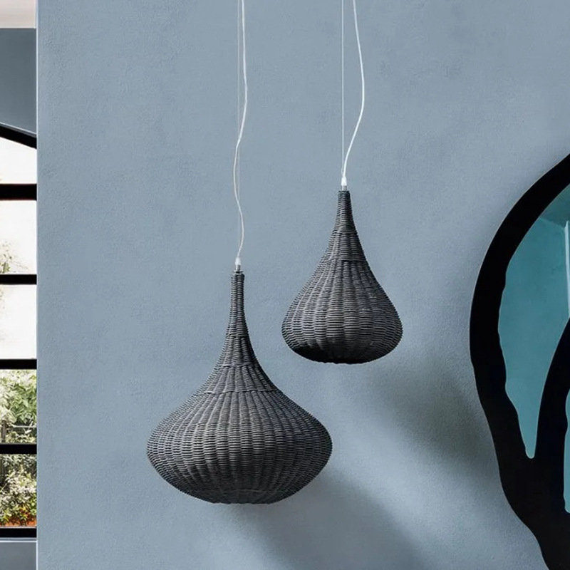 Rattan woven water drop chandeliers restaurant Wasabi light fixtures B&B Hotel Catering and Restaurant Tea Room Retro Rattan woven lights