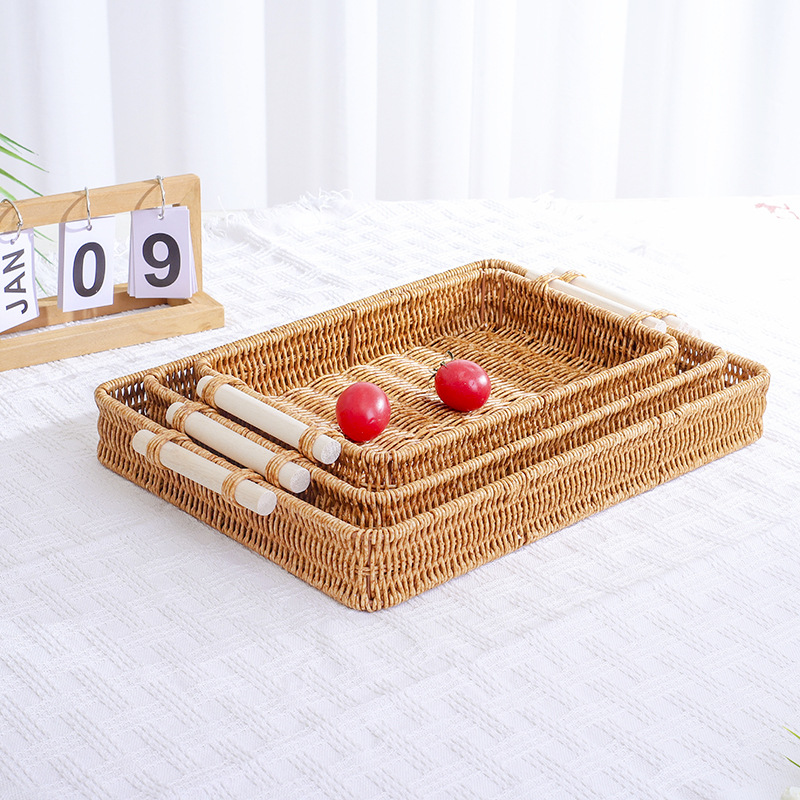 Japanese imitation rattan tray living room tea tray tea tray restaurant bread dessert tray double ear fruit basket steamed bun storage basket