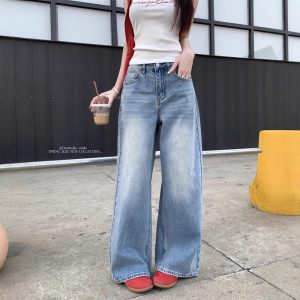 Real shot~ Retro wash wide-leg jeans for women in spring and summer high-waisted slimming versatile trousers