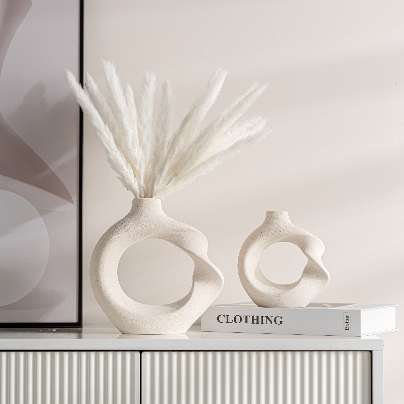 Modern minimalist ceramics, twisted round vases, home decoration ornaments style