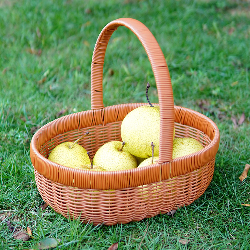 Imitation rattan carpenter basket shopping grocery shopping basket iron rack reinforced picnic basket household fruit basket snack storage basket